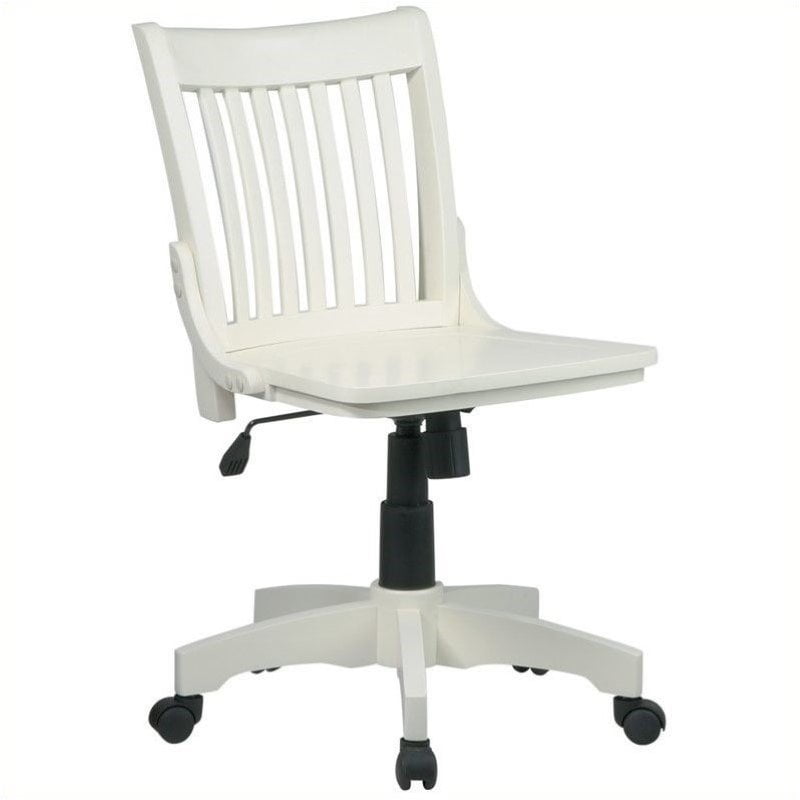 Pemberly Row Armless Wood Banker S, White Wooden Desk Chair With Wheels