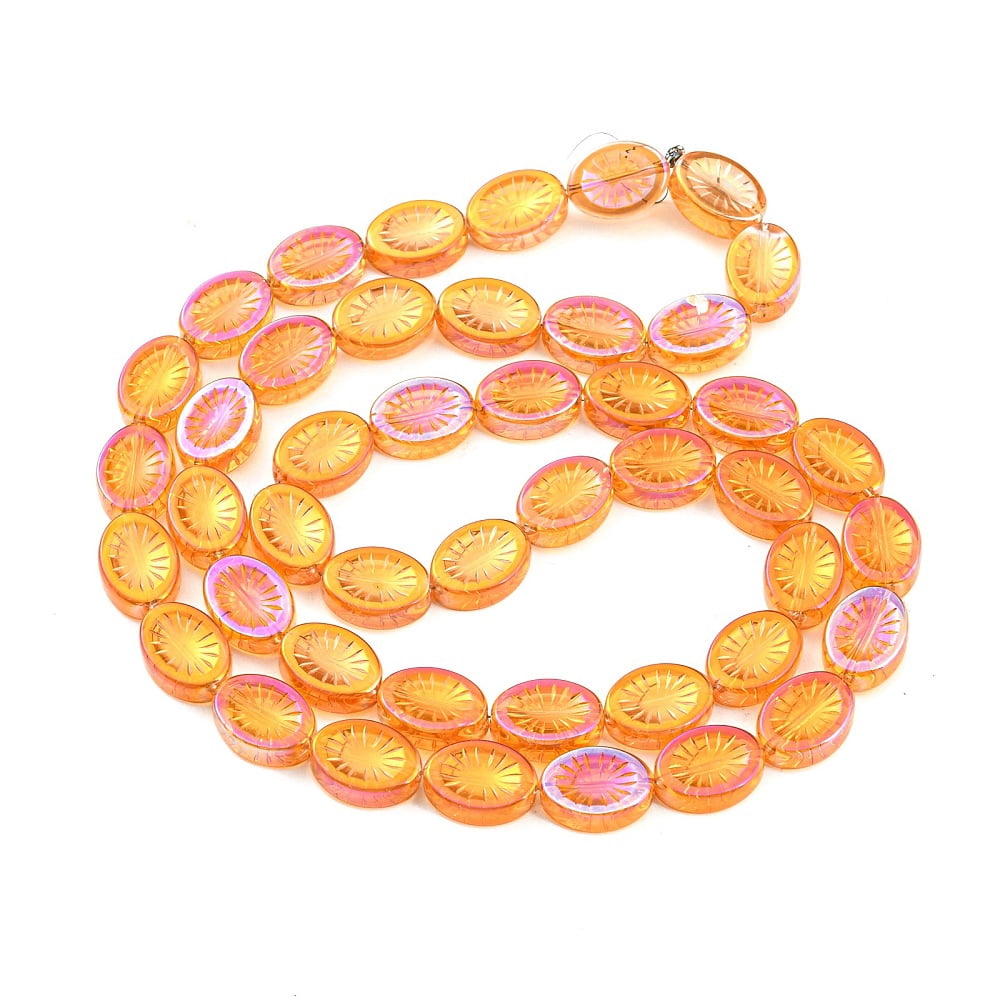Electroplate Glass Beads Strands Oval with Flower Mixed Color 14x10.4x4.8mm Hole: 1.2mm about 45pcs/strand 25.04 inch(63.6cm)