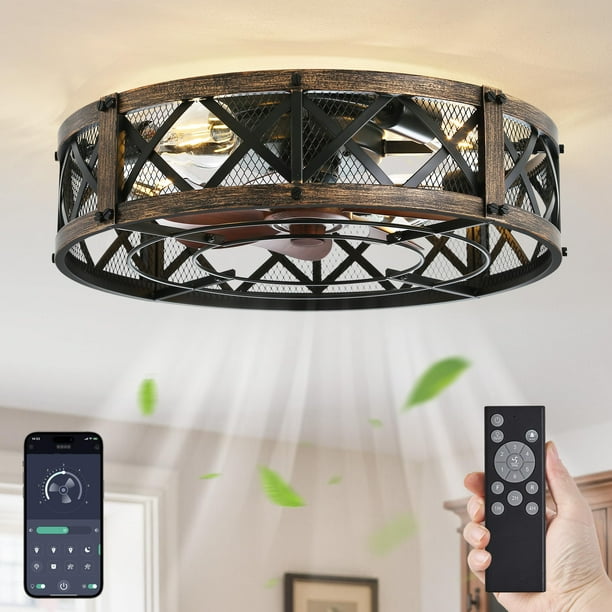 Ventilador de techo LEDIARY de 20 pulgadas con control remoto Caged Light APP
