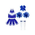 thumbnail image 3 of Sinleey Girls 5Pcs Cheer Leader Suit Cheerleading Uniform Crop Top with Pleated Skirt Hair Tie Socks B Blue 8, 3 of 5