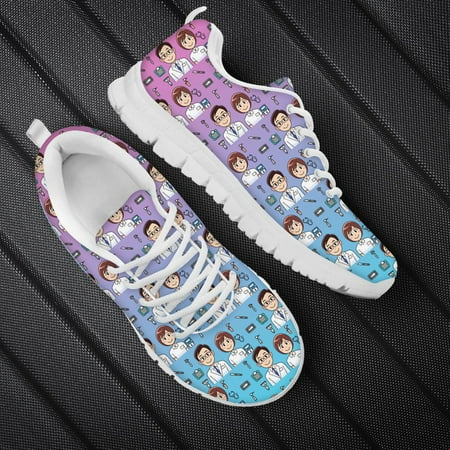 

Summer Ladies Lace Up Sport Running Shoes For Women Sneakers 2023 Casual Shoes Cartoon Doctor Nurse Print Mesh Womens Flats