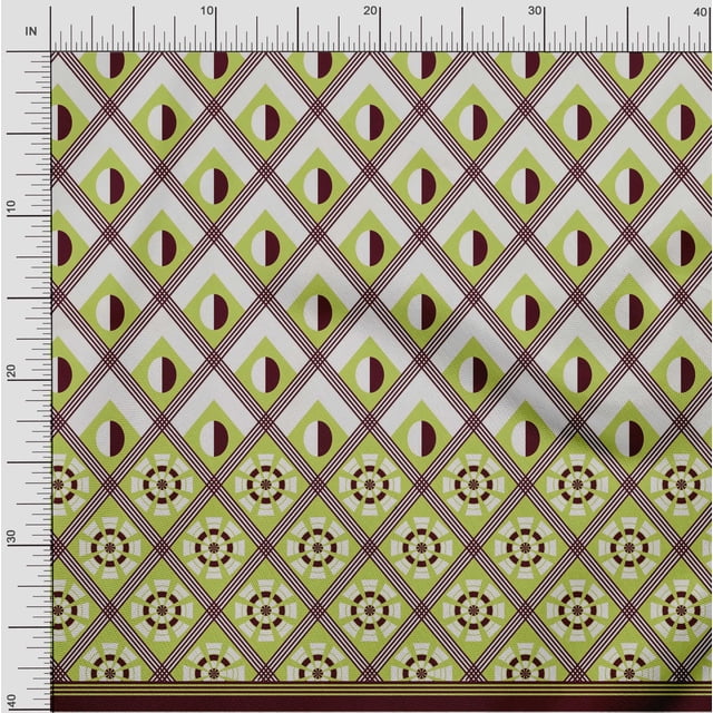 oneOone Cotton Silk Light Green Fabric Geometric Panel Craft Projects Decor Fabric Printed By The Yard 42 Inch Wide