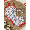 thumbnail image 3 of Baby Girl My First 4th of July Outfit Sleeveless Strap American Stars Striped Flag Tank Top Romper Shorts Headband 3Pcs Set, 3 of 7
