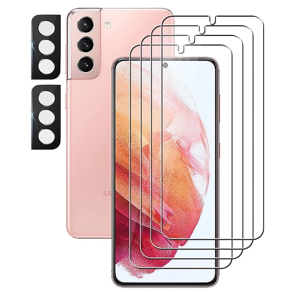 UZWZW (4 2) for Samsung Galaxy S21 5G (4 Pack) Tempered Glass HD Clear Screen Protector with (2 Pack) Camera Lens Protector