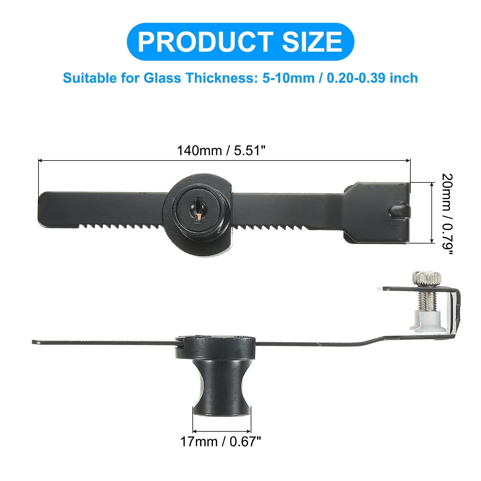 Uxcell Sliding Glass Cabinet Lock, 4Pcs Keyed Different Zinc Alloy Single Swing Showcase Lock No Drill Glass Door Lock, Black