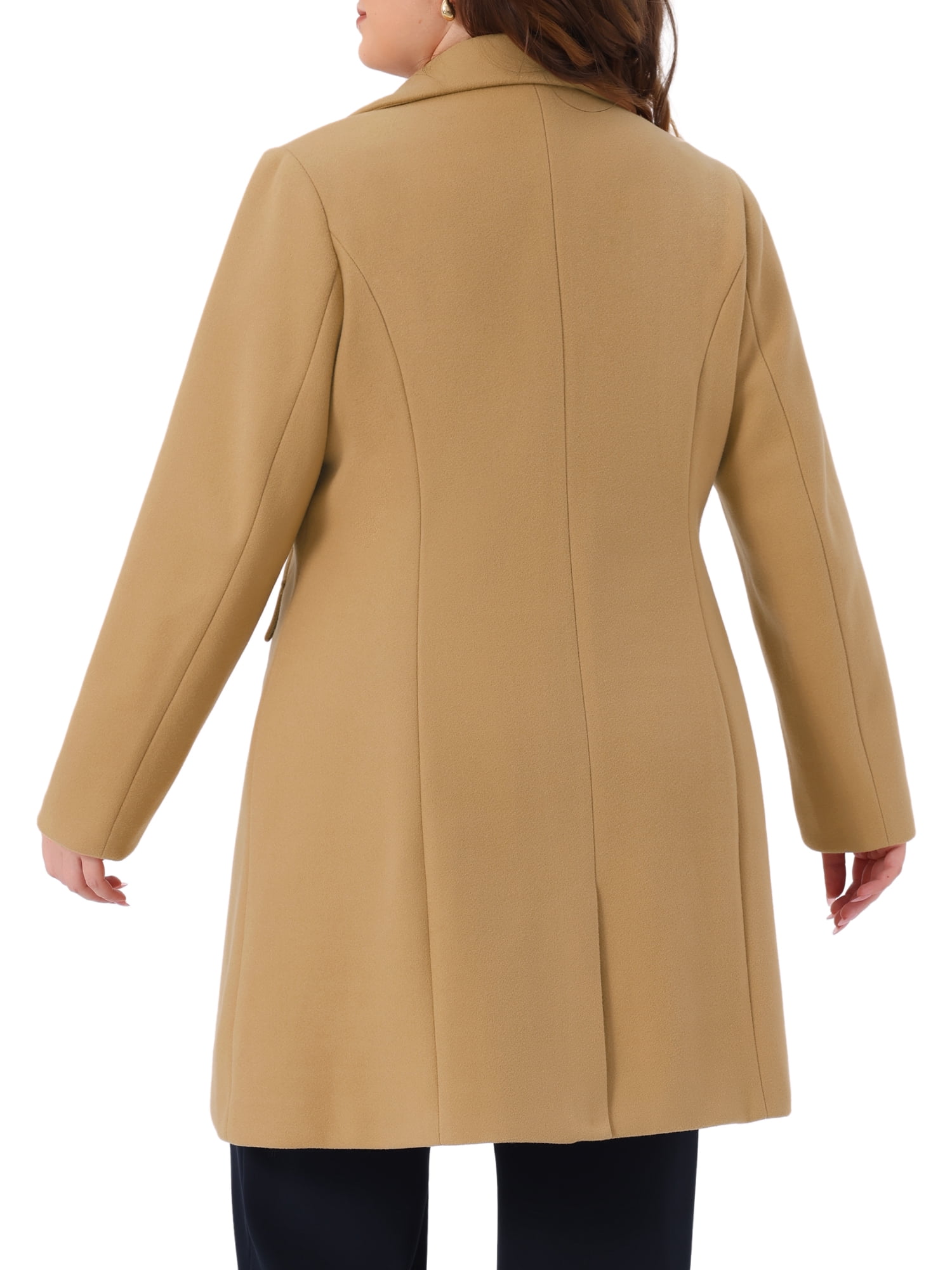 DARING DIVA Women's Plus Mid Length Notch Lapel Single Breasted Pea Jacket 4X Camel