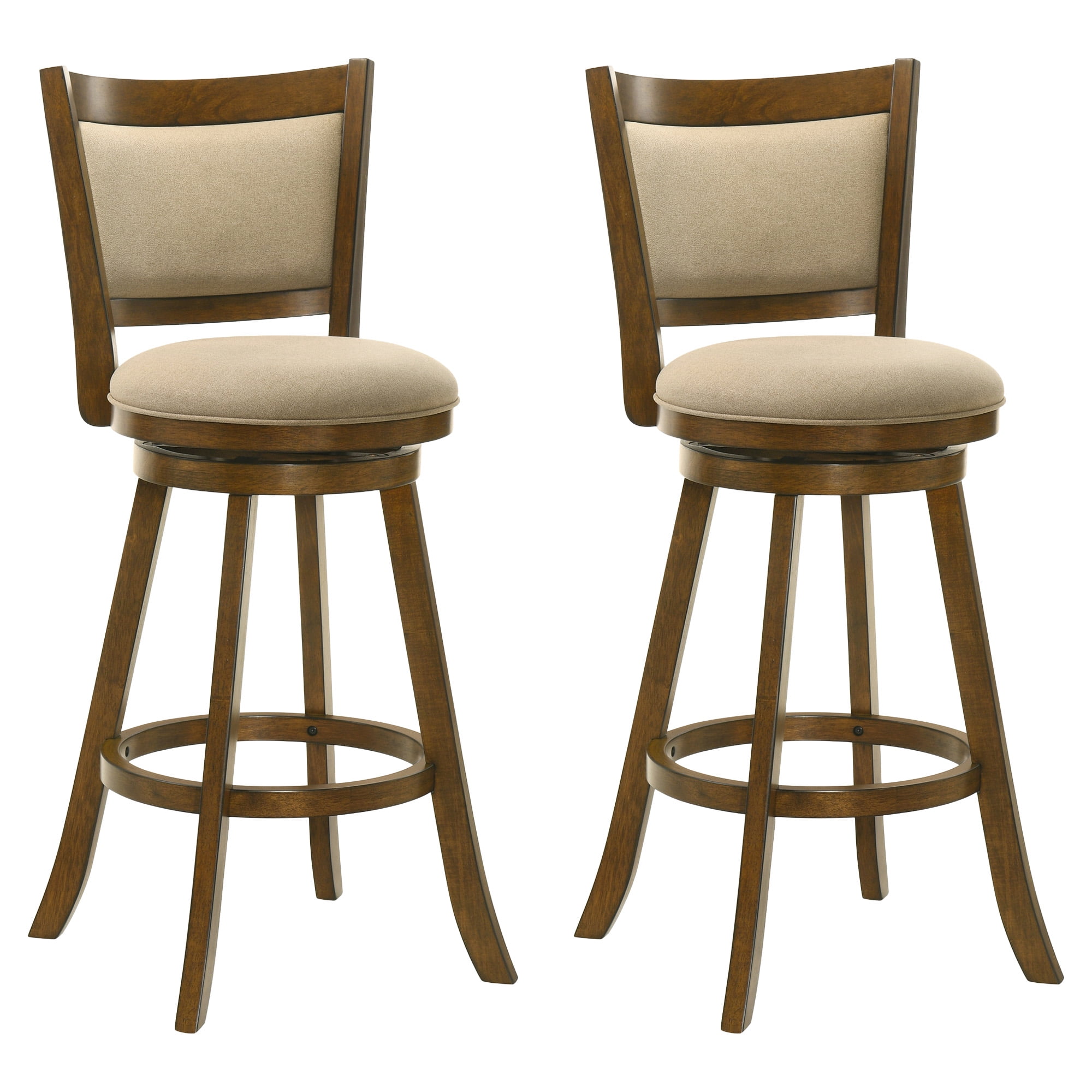 Aiden Modern Farmhouse Swivel Wood Bar Height Kitchen Bar Stool in Sepia Brown Finish with Grey Fabric Upholstered Seat - Set of 2