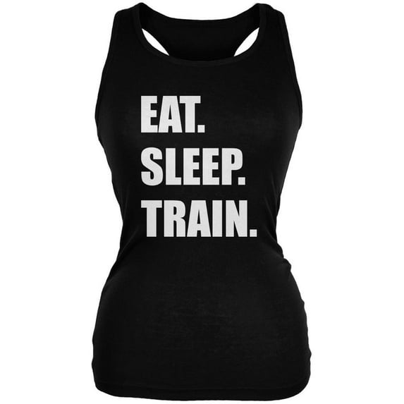Eat Sleep Train Black Juniors Soft Tank Top - Small