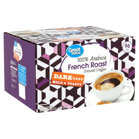 Great Value 100% Arabica French Roast Coffee Pods, Dark Roast, 96