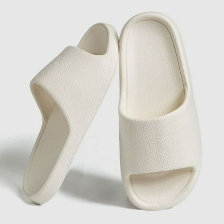 

Cute Home Use Solid Color Beach Sandals Comfortable Non-slip Bathroom Slippers Women s Slippers Couple Sandals Flat Slippers WHITE 38-39