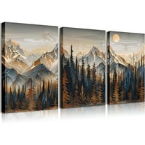 3Pcs Large Bohemian Style Mountain Wall Art Mountain Ridge Pine Trees Landscape Wall Decor Natural Daylight Scenery Art Painting Picture Prints for Living Room Bedroom Office 12x16 in Canvas