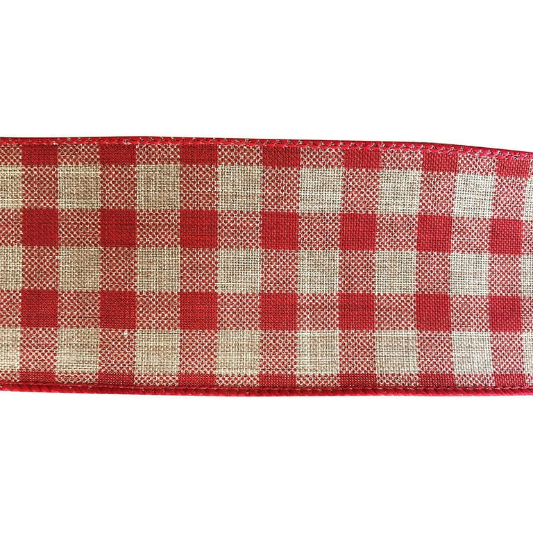 Red Gingham Ribbon Wired Burlap - 2 1/2 Inch x 10 Yards, Fall