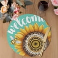 thumbnail image 3 of Welcome Round 15 Inch Placemats Set of 6, Summer Sunflowers Bohemia Floral Country Teal Green HeatResistant Non Slip Place Mats for Dining Table, Wipeable Braided Kitchen Table Mats for Housewarming, 3 of 9
