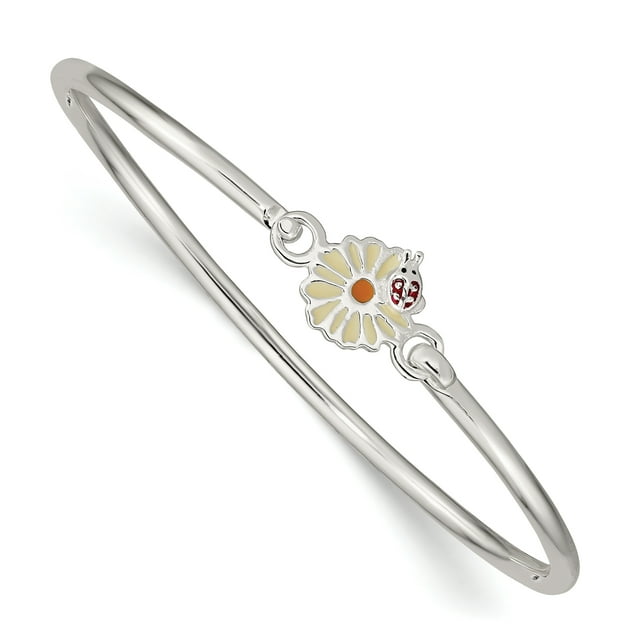 925 Sterling Silver Enamel Flower Kid's Bangle Bracelet