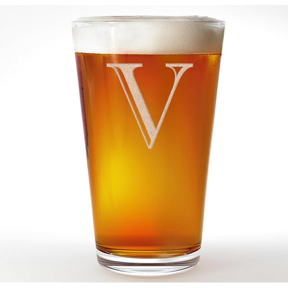 Etched Monogram 16oz Pint Glass for Beer or Soda (Letter V) A-Z Personalized gifts for him, Customized pint glasses, Custom initial, Birthday gift for Men Brother Husband