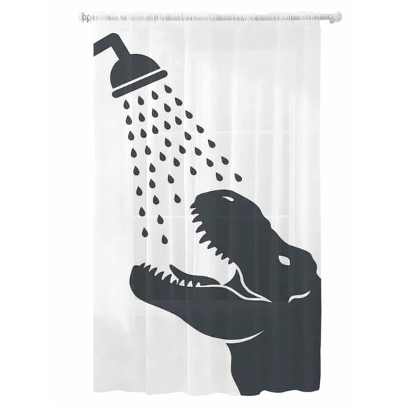 Sheer Curtains 108 Inches Long, Dinosaurs Showering Semi Sheer Curtains Light Filtering Window Treatment, Modern Abstract Art Funny Animals Privacy Voile Drapes for Living Room Bedroom 52x108 Inch
