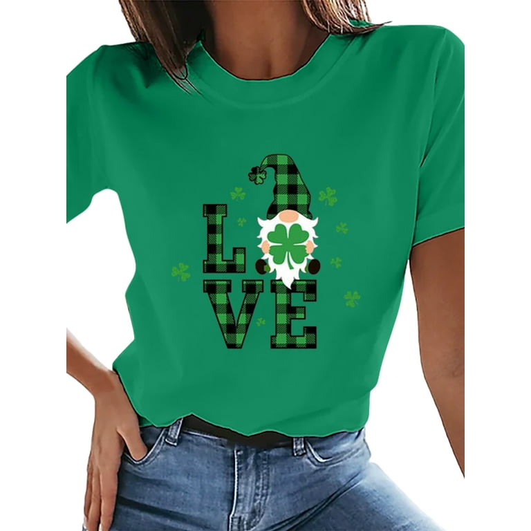Colisha Women T-shirt Clover Print T Shirt Short Sleeve Summer Tops Fashion  Work Crew Neck Tunic Blouse ZY4585 Green XL
