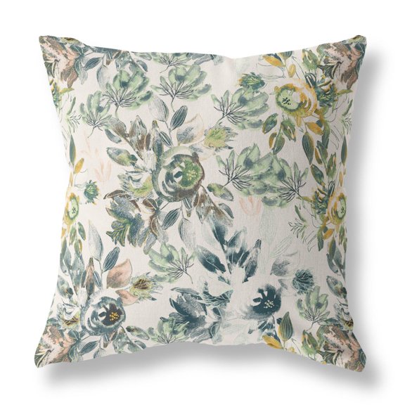 Watercolor Lilac Bulb Indoor/Outdoor Fabric Pillow with Zip in White Green 16x16