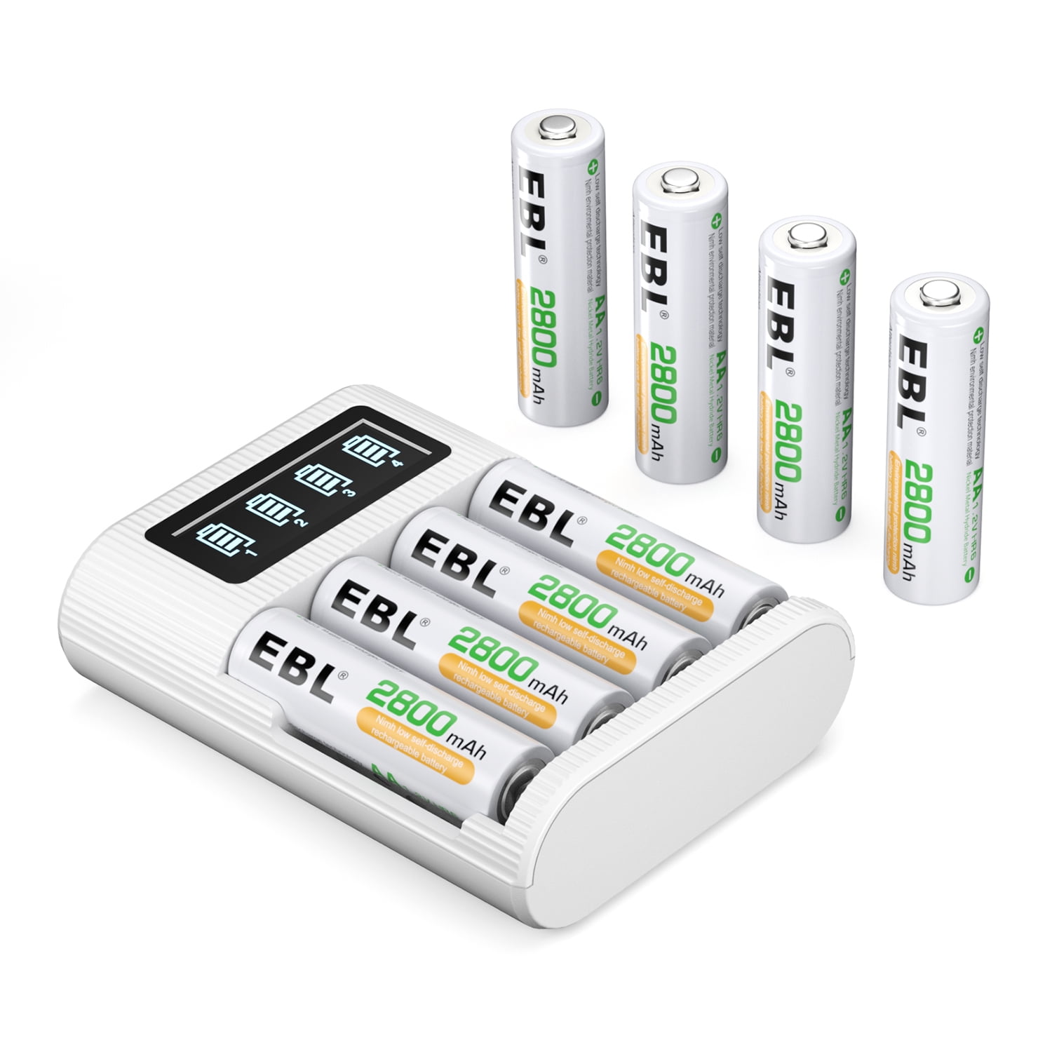 EBL Rechargeable AA Batteries (8 Pack) and USB Type-C Battery Charger with LCD Screen