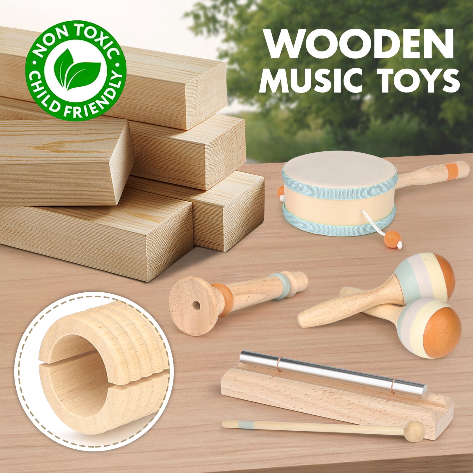 Vanplay 8-Piece Wooden Musical Toys for Toddlers 18+ Months – Birthday Easter Gift for Boys and Girls with Drum, Preschool Educational Instrument