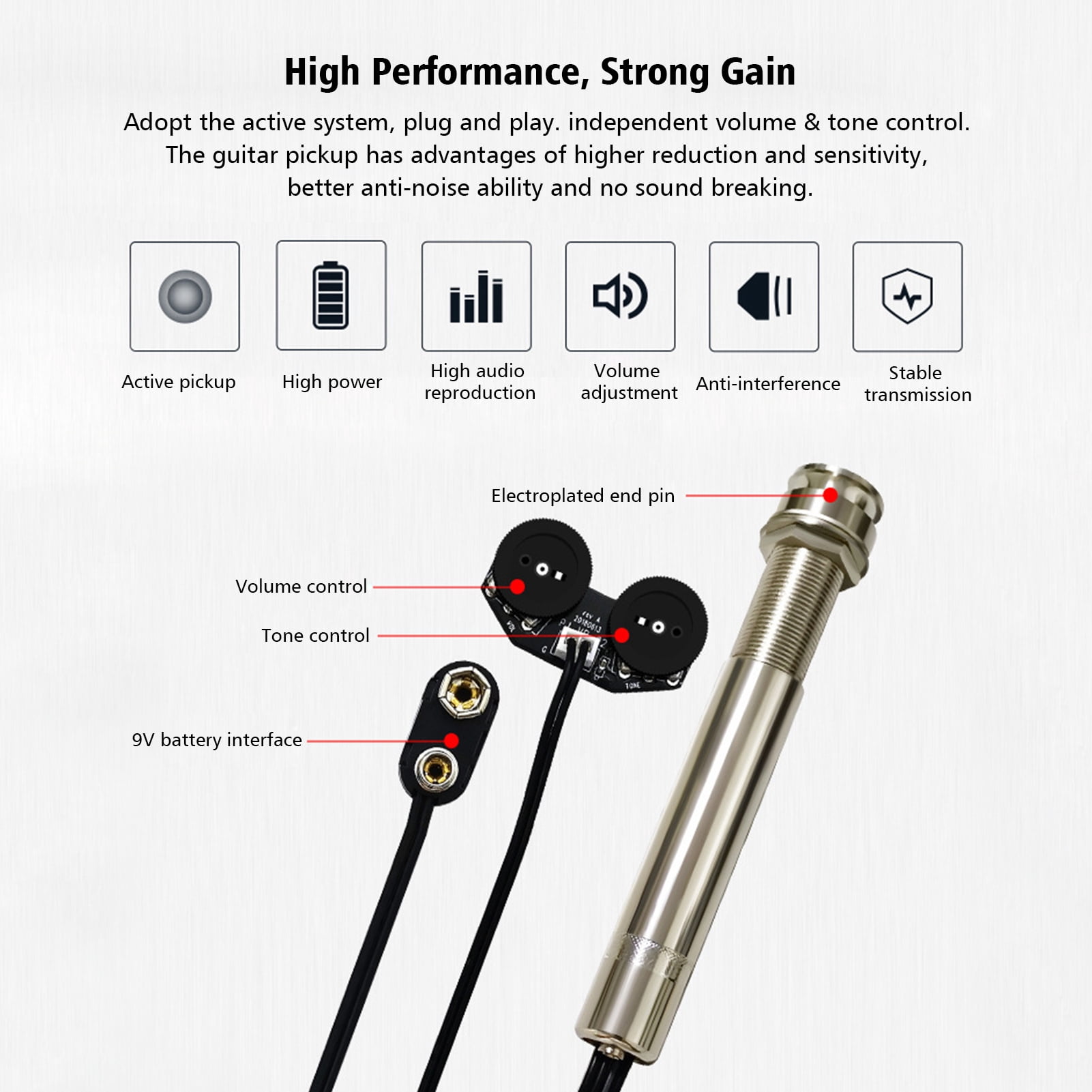 Active Pickup Acoustic Pen Tube Style Acoustic Guitar Undersaddle Pickup Active Pickup Volume and Tone Controls with Pickup Piezo Rod Only for Acoustic Guitar