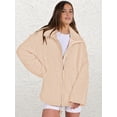 thumbnail image 2 of Osfvolr Womens Jacket Oversized Zip Up High Collar Long Sleeves Fuzzy Casual Winter Fall Coats with Pockets Khaki S, 2 of 8