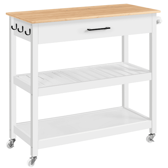 Alden Design Rolling Kitchen Island Cart with Storage & Drawer, White