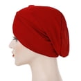 thumbnail image 5 of CXHEGBEJ Satin Floral Twisted Turban Hat For Women Headwrap Bonnet Muslim Headband African Turban Hat Islamic High Elastic Turbante Bandana Hat Chemo Beanie Cap Wine, 5 of 5