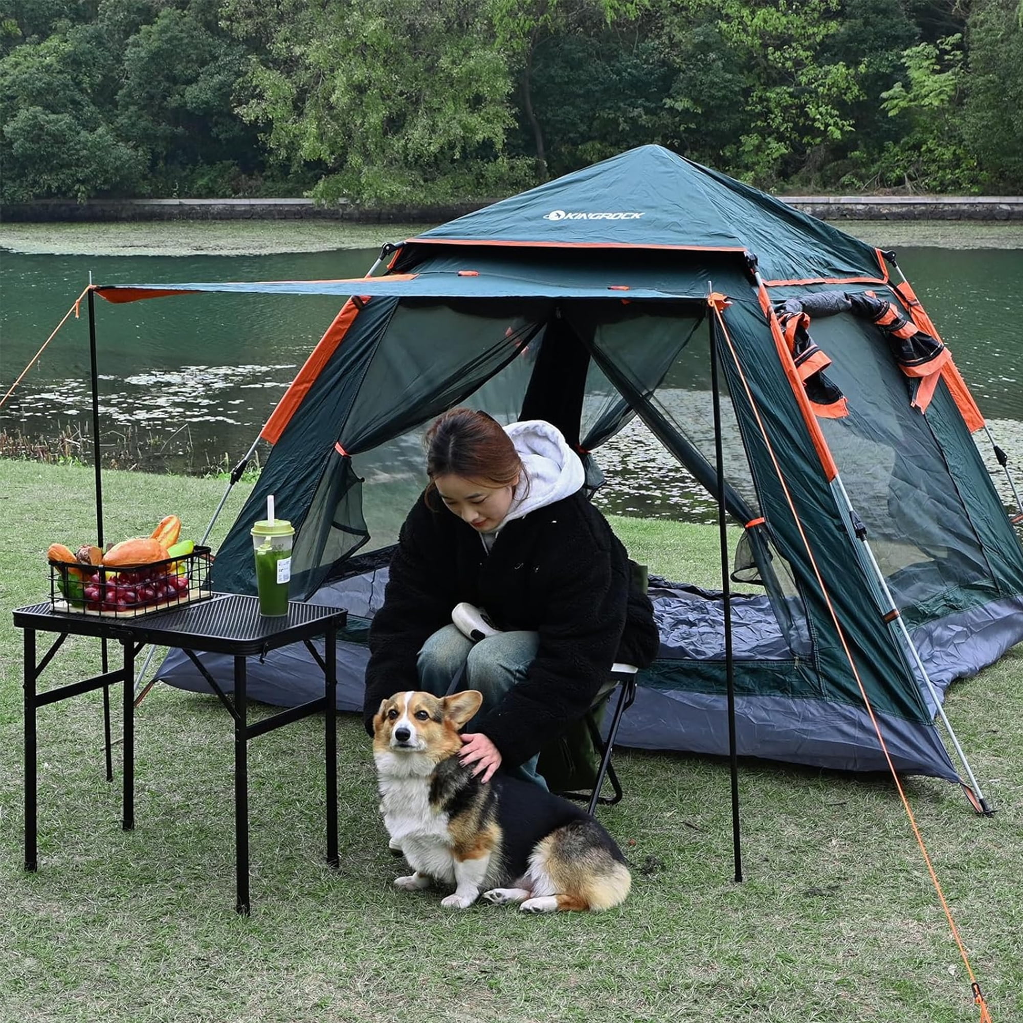 Camping Tent Popup Tent Water Resistant Windproof Dome Hiking Tent 4 People Family Easy Setup