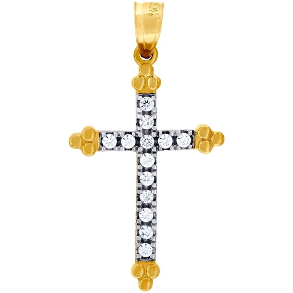 10k Gold Two-tone Cubic Zirconia Womens Cross Height 28.6mm X Width 15mm Religious Charm Pendant Necklace Pendant for Wo