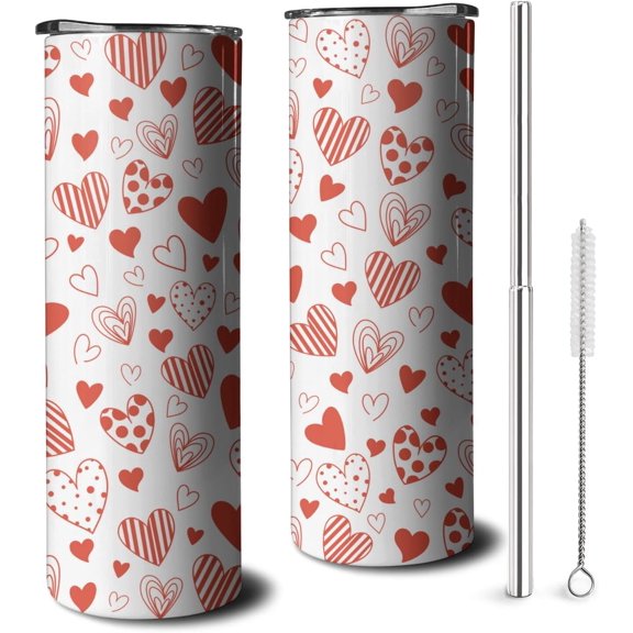 Valentine''s Day Red Hearts Gifts for Women Girls, 20 Oz Tumbler with Lid and Straw, Cute Stainless Steel Insulated Travel Coffee Cup, Lover Birthday Wedding Water Bottle for Her