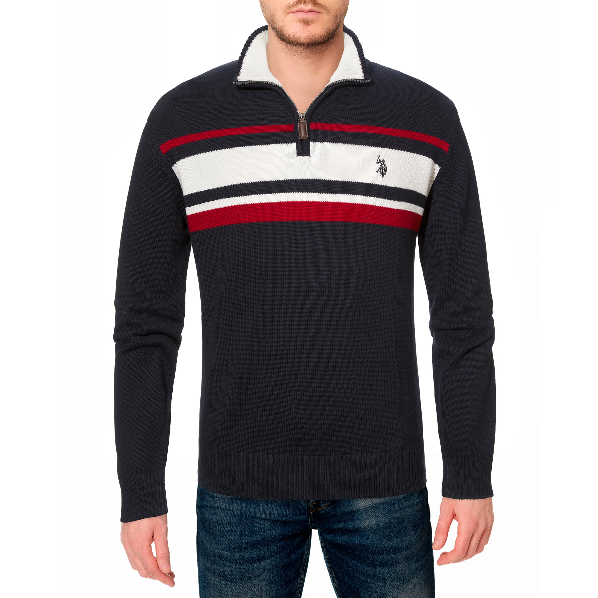 Men's Tri-Color Chest Stripe 1/4 Zip Sweater Polo Assn U.S 