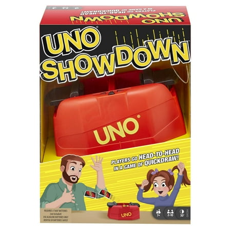 UNO Showdown Card Game for Game Night with Electronic Card Launcher Featuring Lights & Sounds