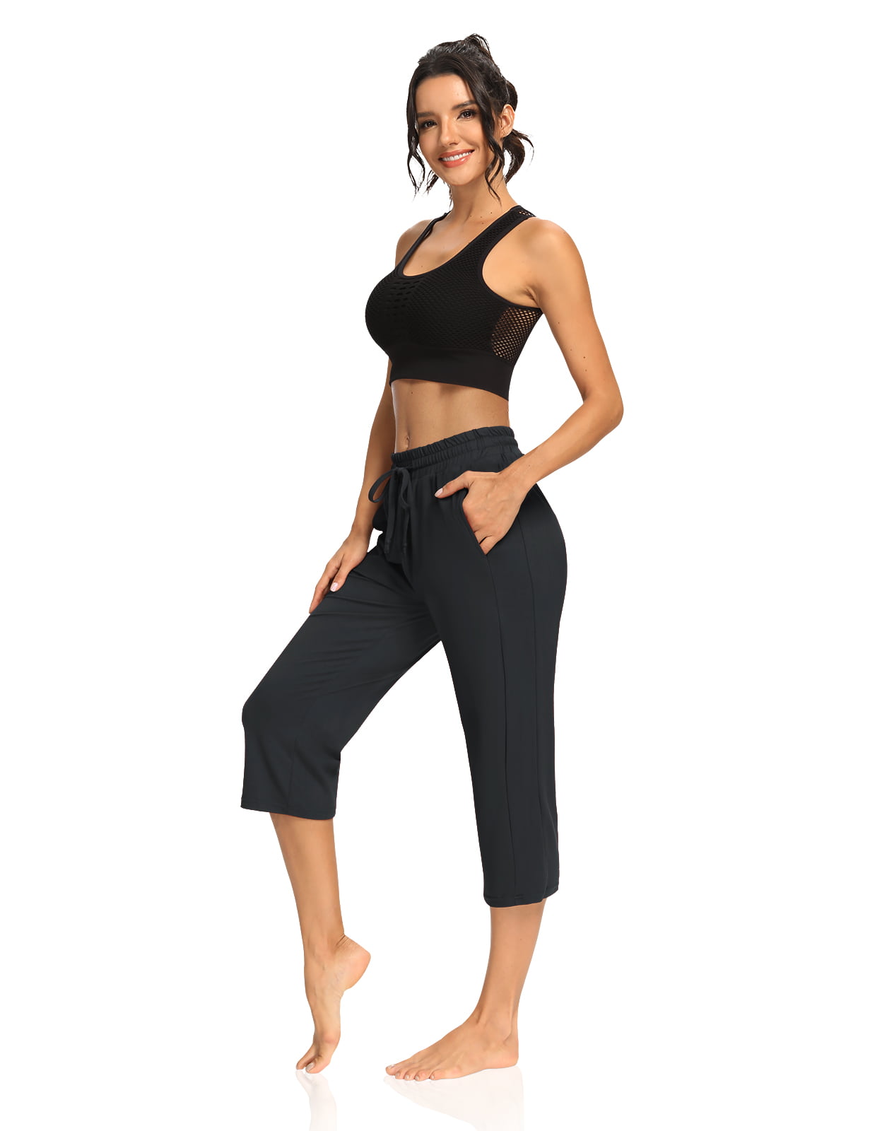 Sarin Mathews Women's Capri Yoga Pants Drawstring Joggers Pants with  Pockets Plus Size 
