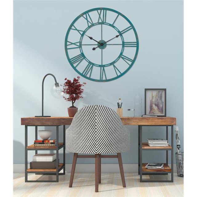 Utopia Alley CL64BL Horloge Murale Ronde Romaine Surdimensionnée 27 Pouces, Vert Mer Vieilli