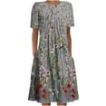 thumbnail image 2 of CALAFEBILA Womens Sundresses Short Sleeve Floral Knee Length Sun Dress Vintage Pockets Pleated Long Girl Dresses, 2 of 5