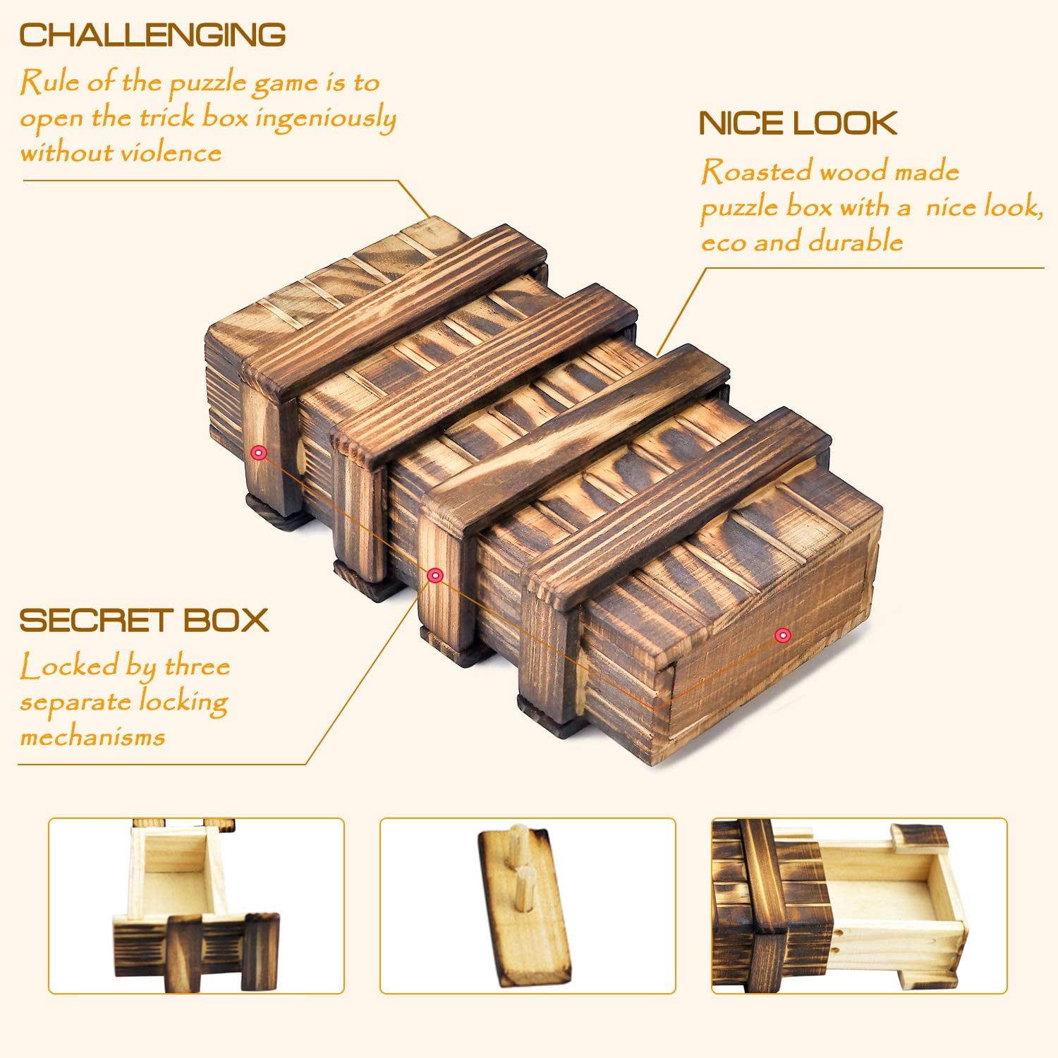 Wooden Secret Box Brain Teaser Puzzle Toys Kids Adults Education Toy Gift JS 