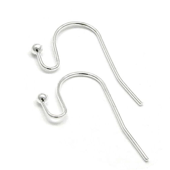 50 Fishhook Earwire Earring Findings Plated Brass Base Metal With Open Fancy Ball Loop Fish Hooks (Silver Plated)