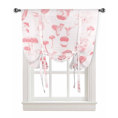 Vintage Pink Mushroom Tie Up Curtains for Kitchen Bathroom Bedroom Windows 63 Inch Length Fall Botanical Farmhouse Balloon Drape Curtains Shade Rod Pocket Drapery Curtain Panel 52 x45