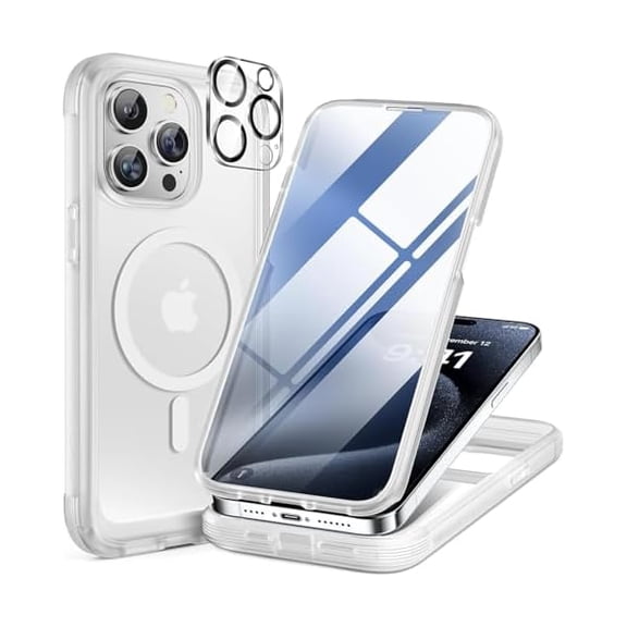 Eryueer Magnetic for iPhone 15 Pro Max Case 6.7'' [Compatible with Magsafe] Full-Body Drop Proof Phone Case for iPhone 15 Pro Max with Built-in 9H Tempered Glass Screen Protector,Matte White