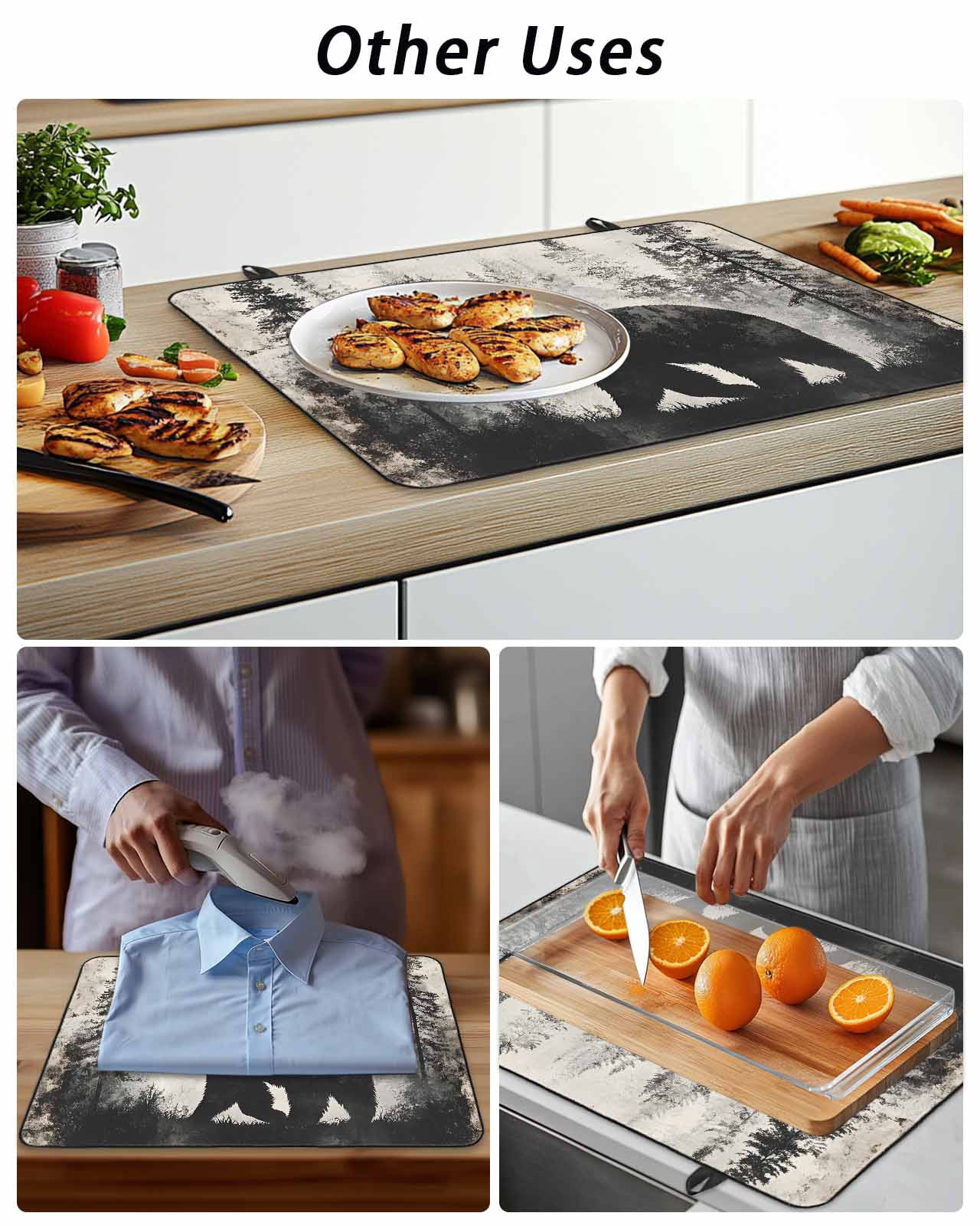 Stove Top Covers for Electric Stove, Brown Bear Glass Stovetop Cover Protector, Retro Forest Nature Tree Silhouette Mountain Induction Cooktop Protector Oven Mat for Kitchen Countertop 24"x21"