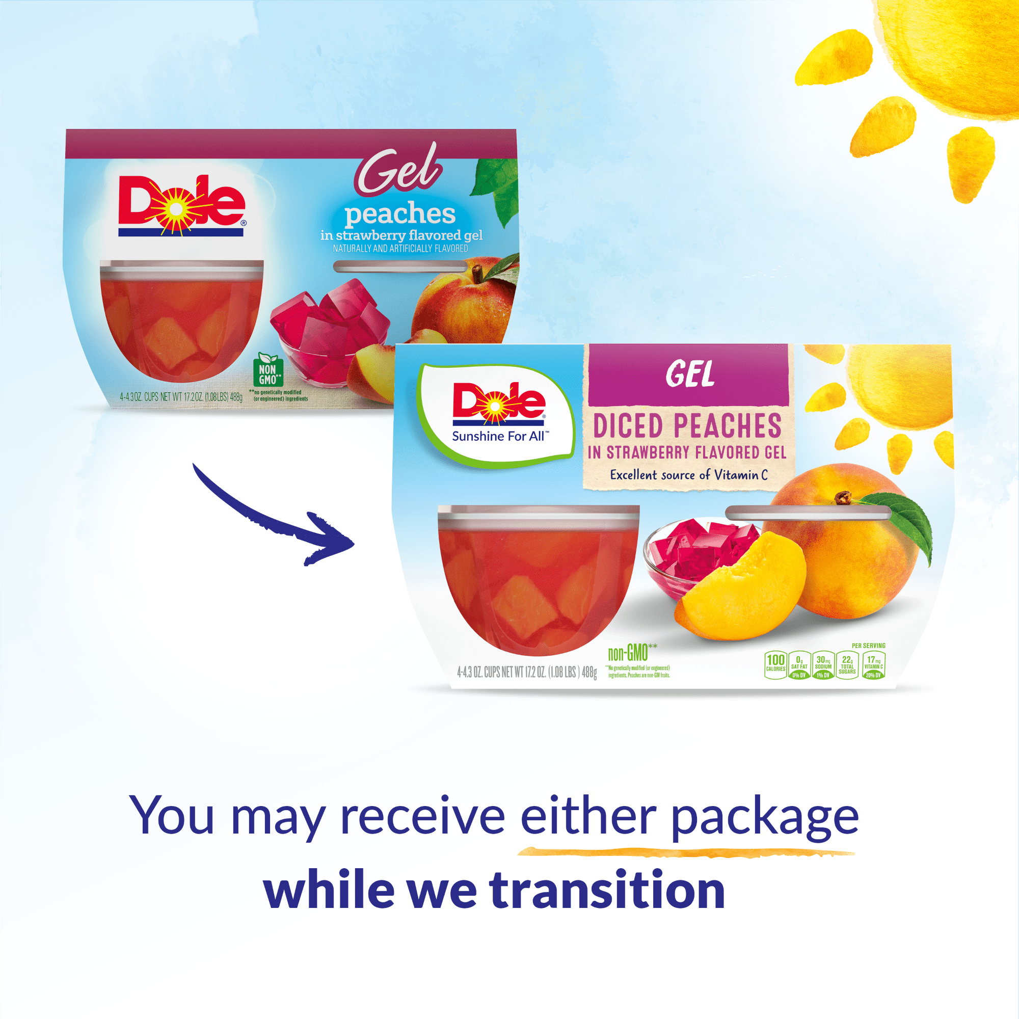 4 Cups Dole Peaches In Strawberry Gel 4 3oz Fruit Bowls Walmart Com