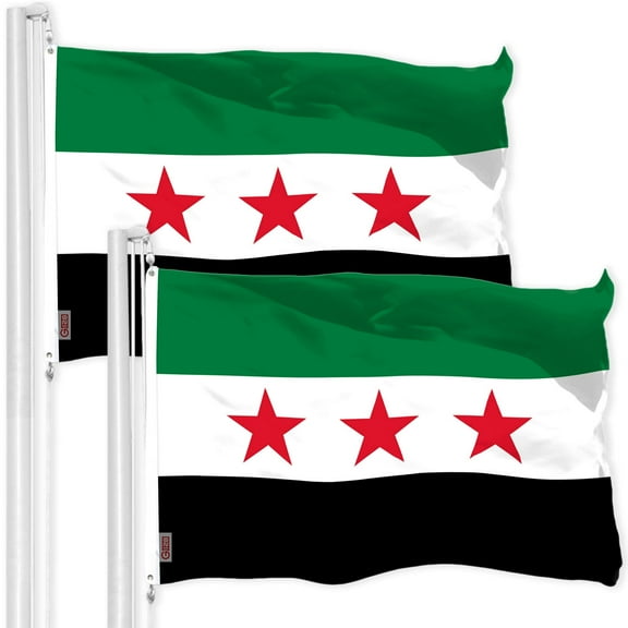 G128 2 Pack: Republic of Syria Flag | 3x5 Ft | LiteWeave Pro Series Printed 150D Polyester | Country Flag, Indoor/Outdoor, Vibrant Colors, Brass Grommets