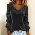 thumbnail image 2 of Laqbezok Women Elegant Cowl Neck Sequin Velvet Long Sleeve Blouse, Shimmering Party Sparkly Pullover Fashion Outfit, 2 of 5