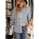 thumbnail image 2 of Blusa a rayas con botones y bolsillo con cuello en V y manga larga para mujer para uso diario Negro M, 2 of 6