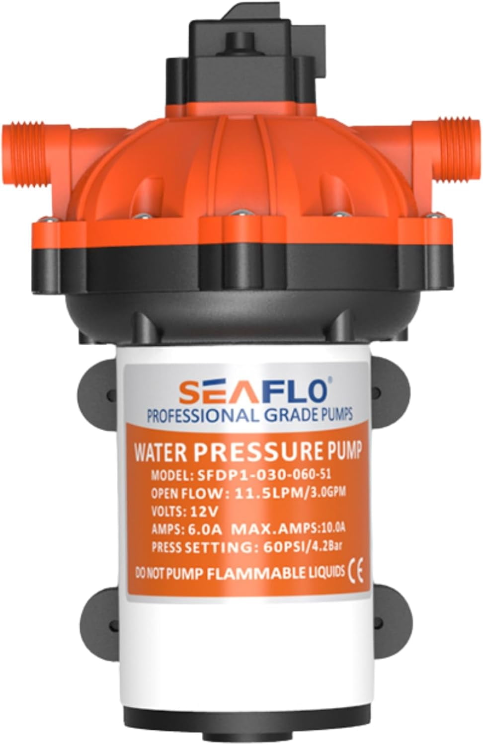 SEAFLO 51 Series Heavy-Duty Water Pressure Pump – 5.5 GPM, 60 PSI, 24V DC, 1/2" MNPT Ports - NSF, UL, CSA & IAPMO CERTIFIED FOR SAFETY - Self-Priming, 5-Chamber Diaphragm, Marine RV – 4-Year Warranty