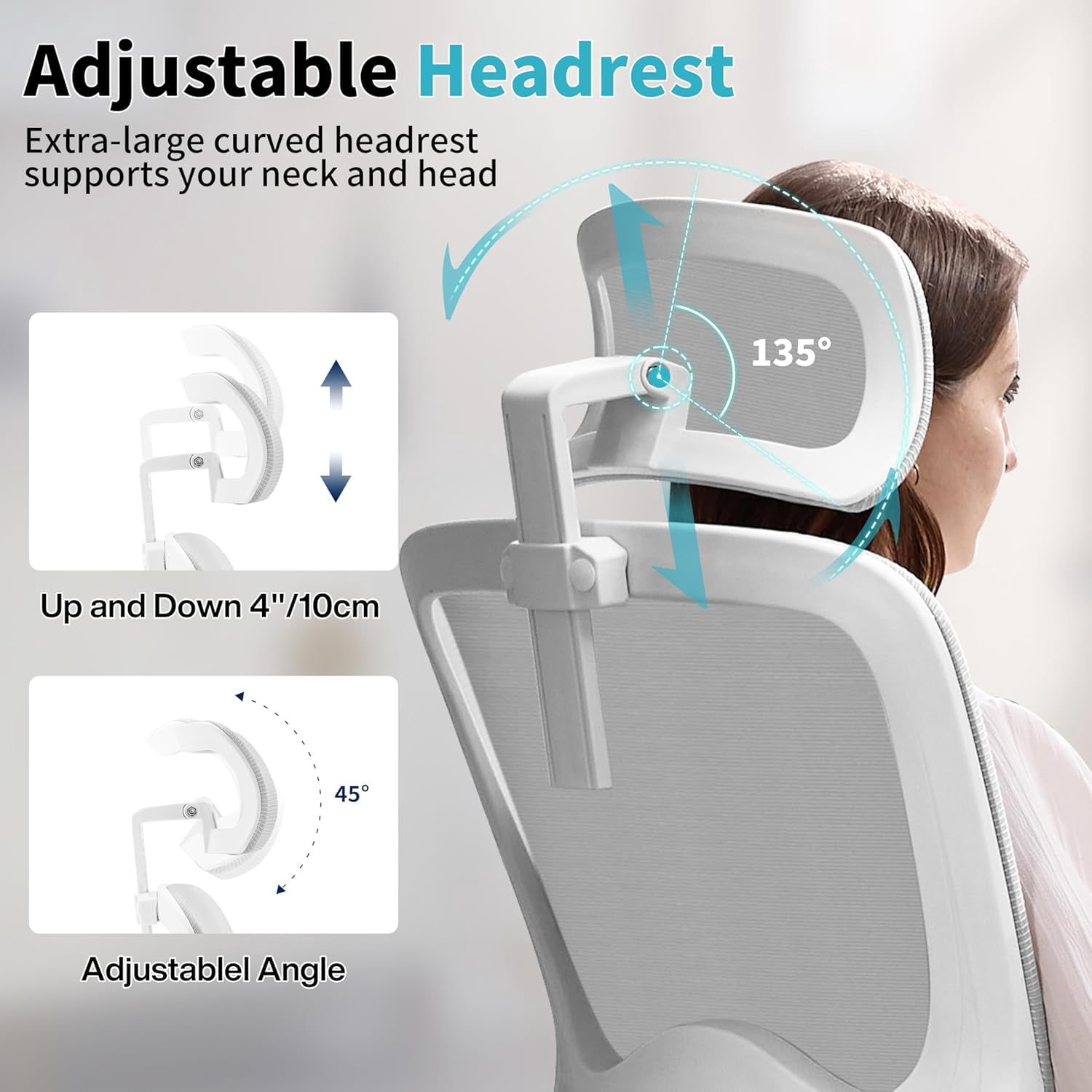 Ergonomic Office Chair,Mesh Office Chair with Lumbar Support,High Back Desk Chair with Flip-up Arms,401 lbs Big and Tall Computer Chair with Headrest,Comfy Desk Chairs (White-Gray)