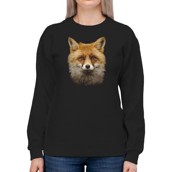 Cool Fox Face Sweatshirt Women - Women Sweatshirt, Black, Small