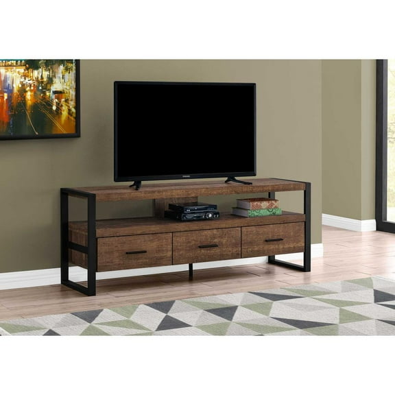 HomeRoots 21.75" Particle Board Hollow Core & Black Metal TV Stand with 3 Drawers - 332966
