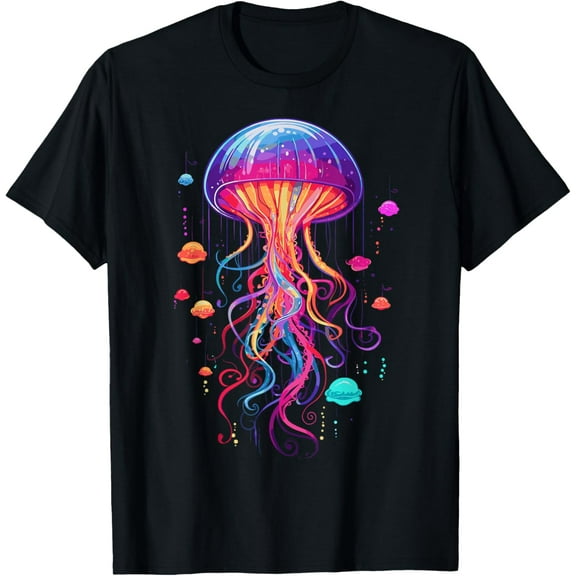 Jellyfish Ocean Animal Scuba Diving Rainbow Jelly Fish T-ShirtMen and women, White Black T-shirt, size: Extra large S-1244XL